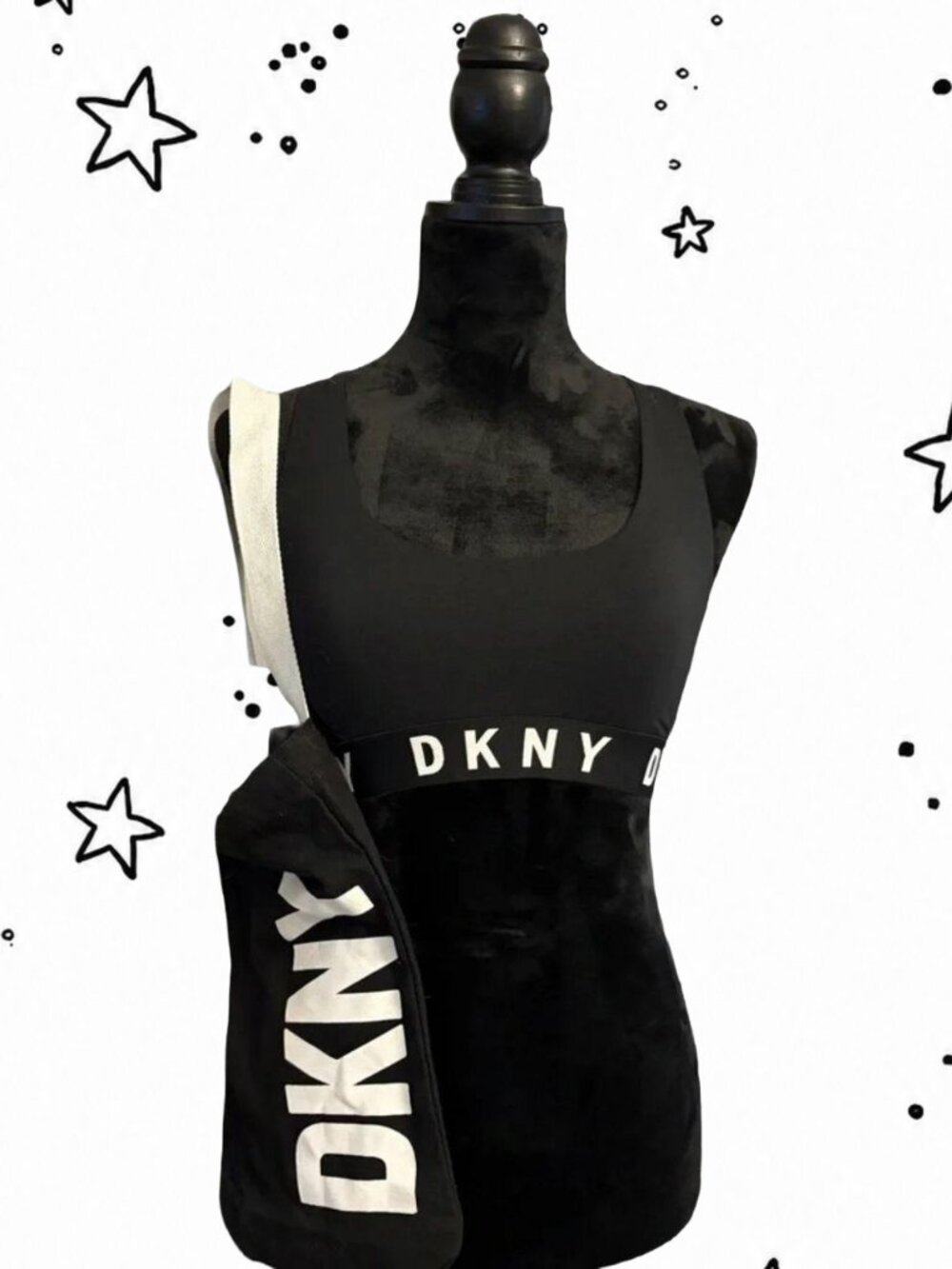 DKNY Black Cozy Boyfriend Sports Bra NWT